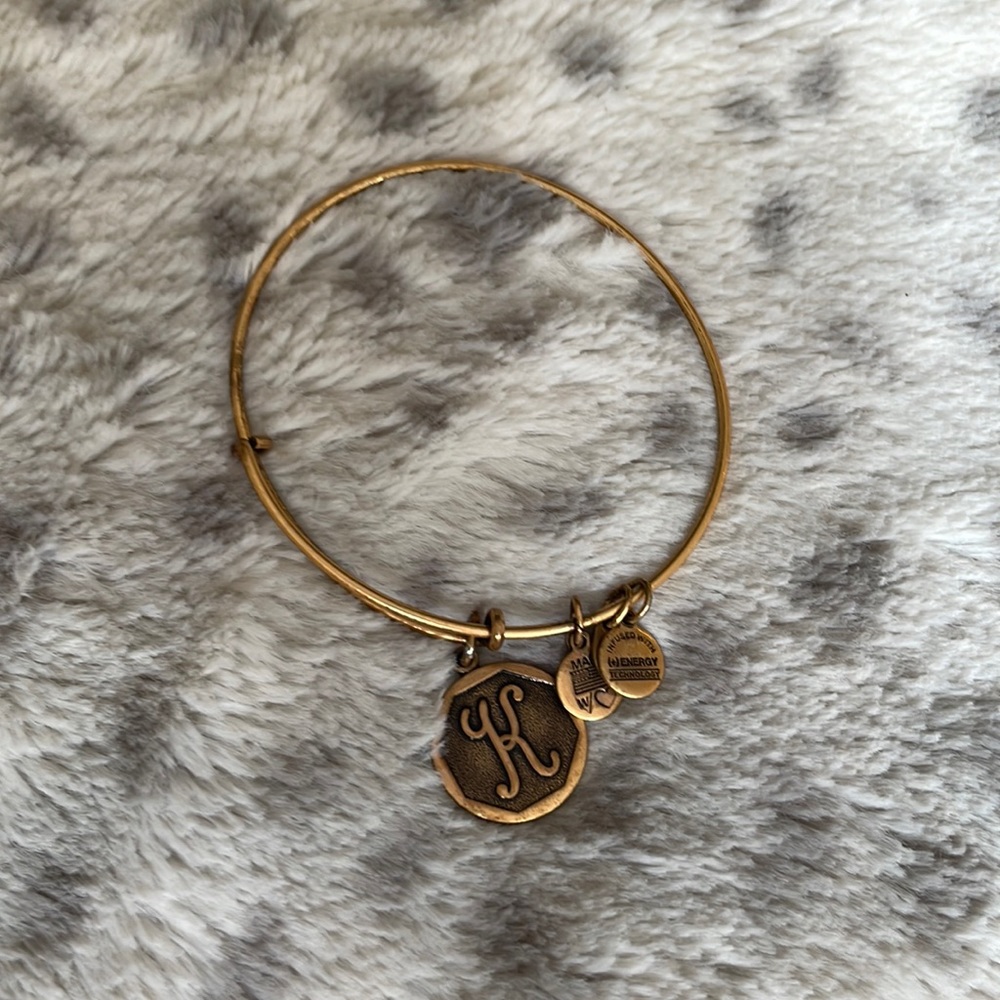 Alex and Ani bracelet intial K gold tone box included, like new